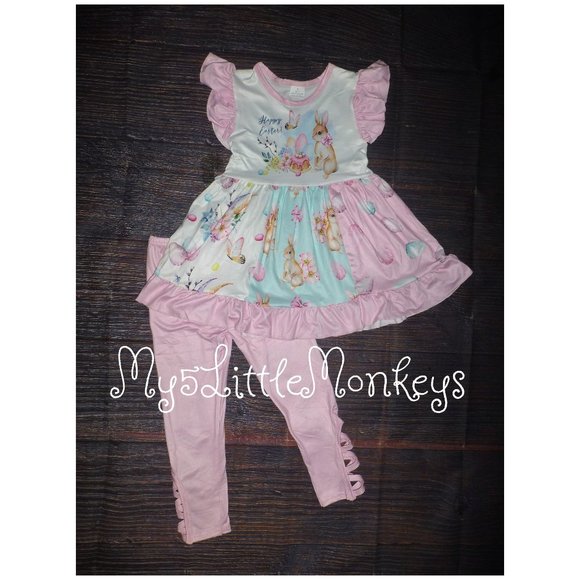 Other - Boutique Easter Bunny Rabbit Tunic Dress & Leggings Girls Outfit Set